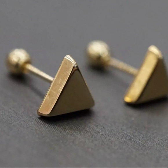 14K Yellow Gold Triangle Screw back Studs - Picture 2 of 3